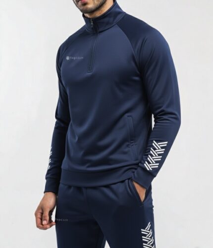 Men Navy Blue Track Suit Top