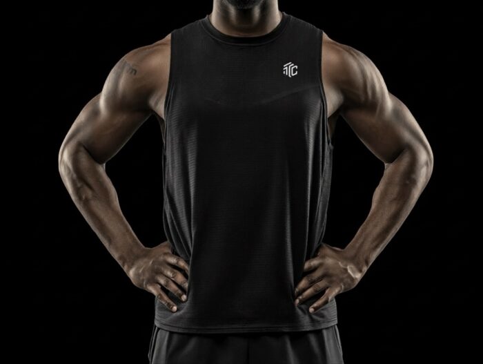 Men's Black, Breathable Sleeveless Gym Top - Image 4