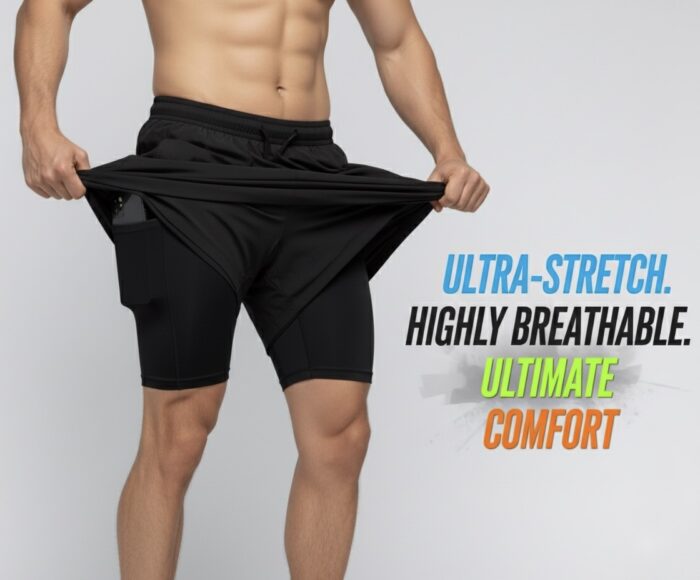Men's Black, Breathable Sleeveless Gym shorts - Image 2